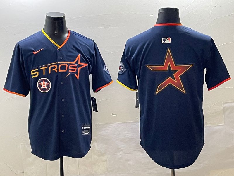 Men Houston Astros Blank Drak Blue Three generations Joint Name 2025 Nike MLB Jersey style 12